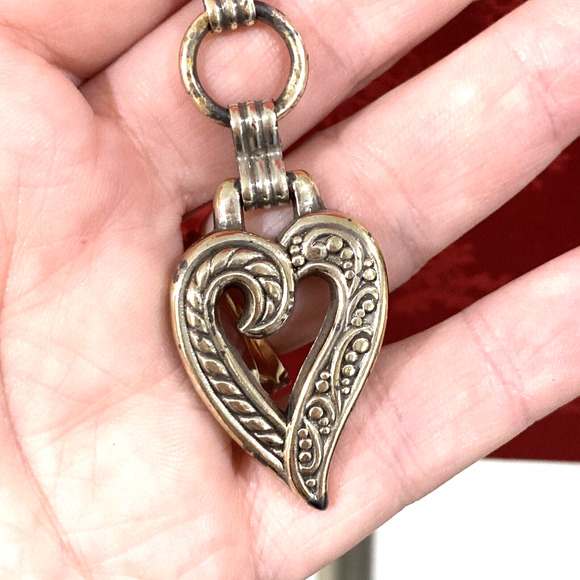 Brighton Silvertone Chain Belt Double Rope Textured Heart Tassel Size M Designer - Picture 4 of 12